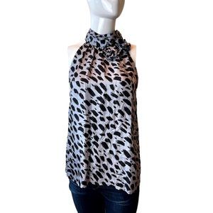 Cynthia Rowley Womens Halter Top Rosette Detail Printed Black White Size Medium